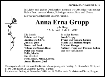 Traueranzeige von Anna Erna Grupp