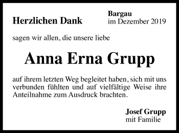 Traueranzeige von Anna Erna Grupp