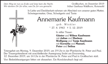 Traueranzeige von Annemarie Kaufmann von Schwäbische Post