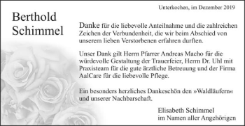 Traueranzeige von Berthold Schimmel von Schwäbische Post