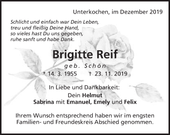 Traueranzeige von Brigitte Reif von Schwäbische Post