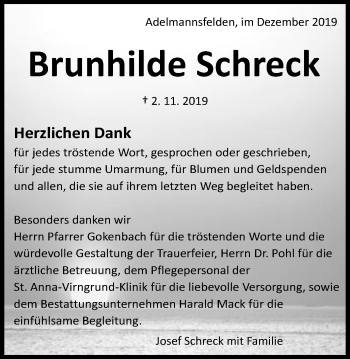 Traueranzeige von Brunhilde Schreck von Schwäbische Post