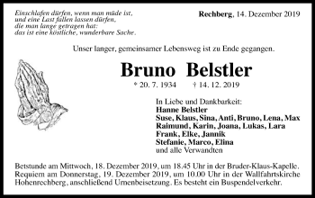 Traueranzeige von Bruno Belstler von Gmünder Tagespost