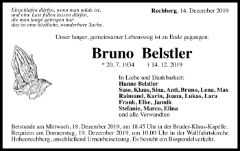 Traueranzeige von Bruno Belstler