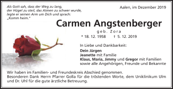 Traueranzeige von Carmen Angstenberger von Schwäbische Post