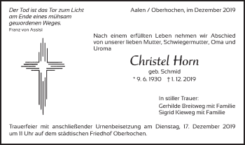 Traueranzeige von Christel Horn von Schwäbische Post