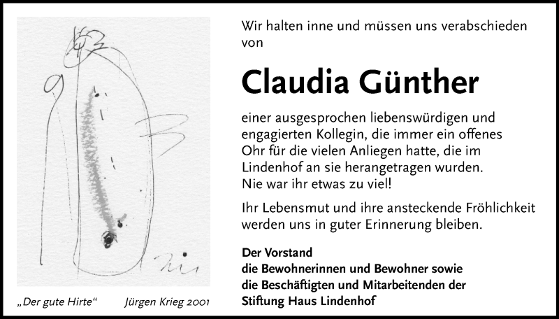  Traueranzeige für Claudia Günther vom 17.12.2019 aus Gmünder Tagespost