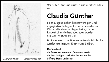 Traueranzeige von Claudia Günther von Gmünder Tagespost