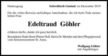 Traueranzeige von Edeltraud Göhler von Gmünder Tagespost