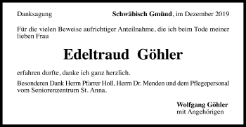 Traueranzeige von Edeltraud Göhler