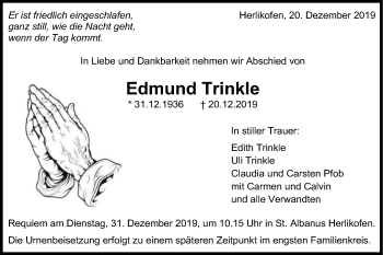 Traueranzeige von Edmund Trinkle von Gmünder Tagespost