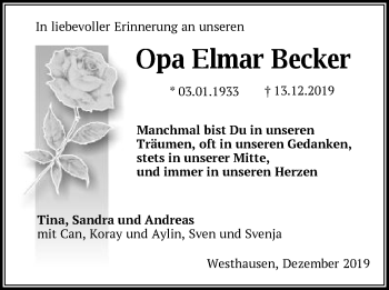 Traueranzeige von Elmar Becker von Schwäbische Post