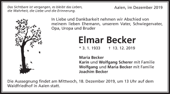 Traueranzeige von Elmar Becker von Schwäbische Post
