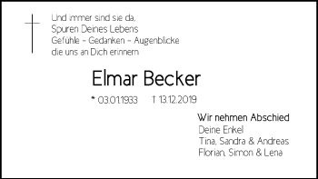Traueranzeige von Elmar Becker von Schwäbische Post