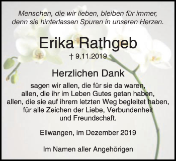 Traueranzeige von Erika Rathgeb von Schwäbische Post