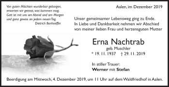 Traueranzeige von Erna Nachtrab von Schwäbische Post