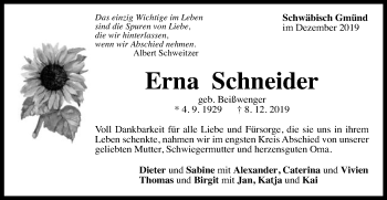 Traueranzeige von Erna Schneider von Gmünder Tagespost