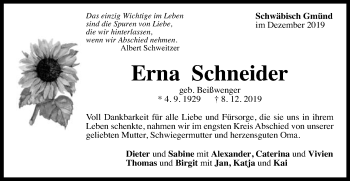 Traueranzeige von Erna Schneider