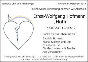 Traueranzeige von Ernst-Wolfgang Hofmann von Gmünder Tagespost