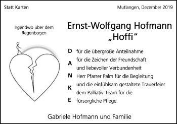 Traueranzeige von Ernst-Wolfgang Hofmann von Gmünder Tagespost