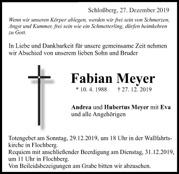 Traueranzeige von Fabian Meyer von Schwäbische Post