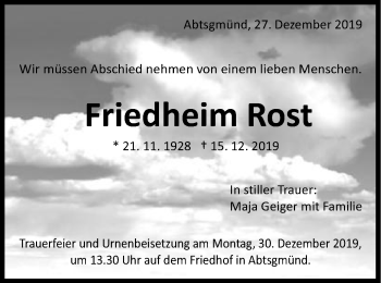 Traueranzeige von Friedheim Rost von Schwäbische Post