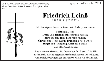 Traueranzeige von Friedrich Leinß von Gmünder Tagespost