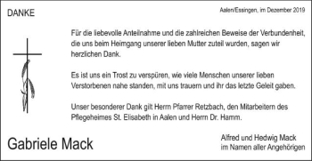 Traueranzeige von Gabriele Mack von Schwäbische Post