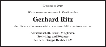 Traueranzeige von Gerhard Ritz von Gmünder Tagespost