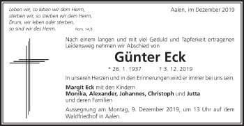 Traueranzeige von Günter Eck von Schwäbische Post