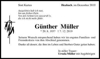 Traueranzeige von Günther Müller von Gmünder Tagespost