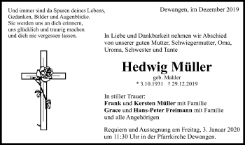 Traueranzeige von Hedwig Müller von Schwäbische Post