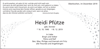 Traueranzeige von Heidi Pfütze von Amtsblatt_Oko