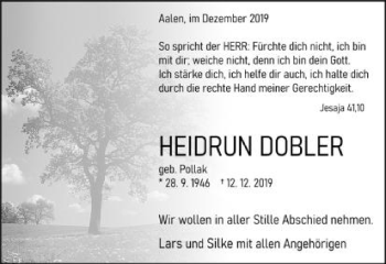 Traueranzeige von Heidrun Dobler von Schwäbische Post
