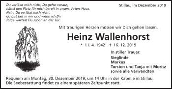 Traueranzeige von Heinz Wallenhorst von Schwäbische Post
