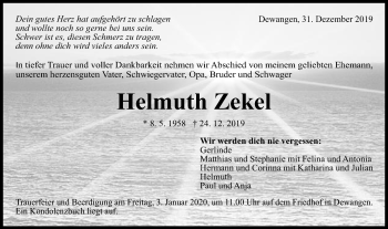 Traueranzeige von Helmuth Zekel von Schwäbische Post
