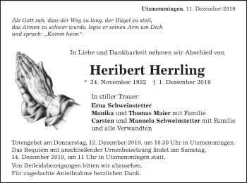 Traueranzeige von Heribert Herrling von Schwäbische Post
