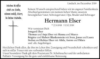 Traueranzeige von Hermann Elser von Gmünder Tagespost