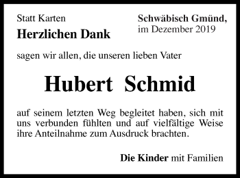 Traueranzeige von Hubert Schmid von Gmünder Tagespost