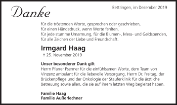 Traueranzeige von Irmgard Haag von Gmünder Tagespost