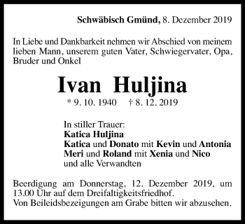 Traueranzeige von Ivan Huljina von Gmünder Tagespost