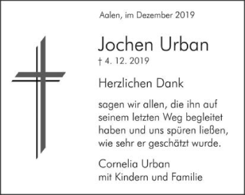 Traueranzeige von Jochen Urban von Schwäbische Post