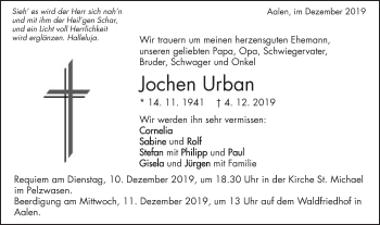 Traueranzeige von Jochen Urban von Schwäbische Post