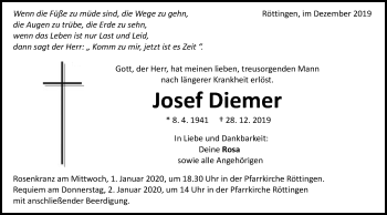 Traueranzeige von Josef Diemer von Schwäbische Post