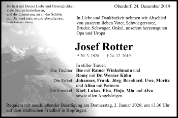 Traueranzeige von Josef Rotter von Schwäbische Post