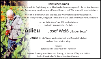 Traueranzeige von Josef Weiß von Schwäbische Post