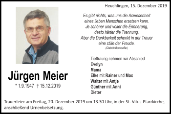 Traueranzeige von Jürgen Meier von Gmünder Tagespost