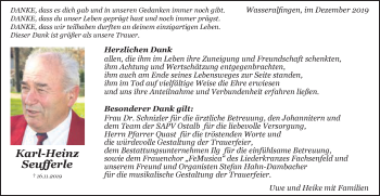Traueranzeige von Karl-Heinz Seufferle von Schwäbische Post