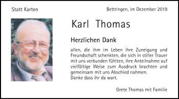 Traueranzeige von Karl Thomas von Gmünder Tagespost