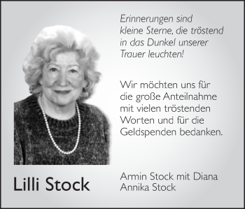 Traueranzeige von Lilli Stock von Schwäbische Post